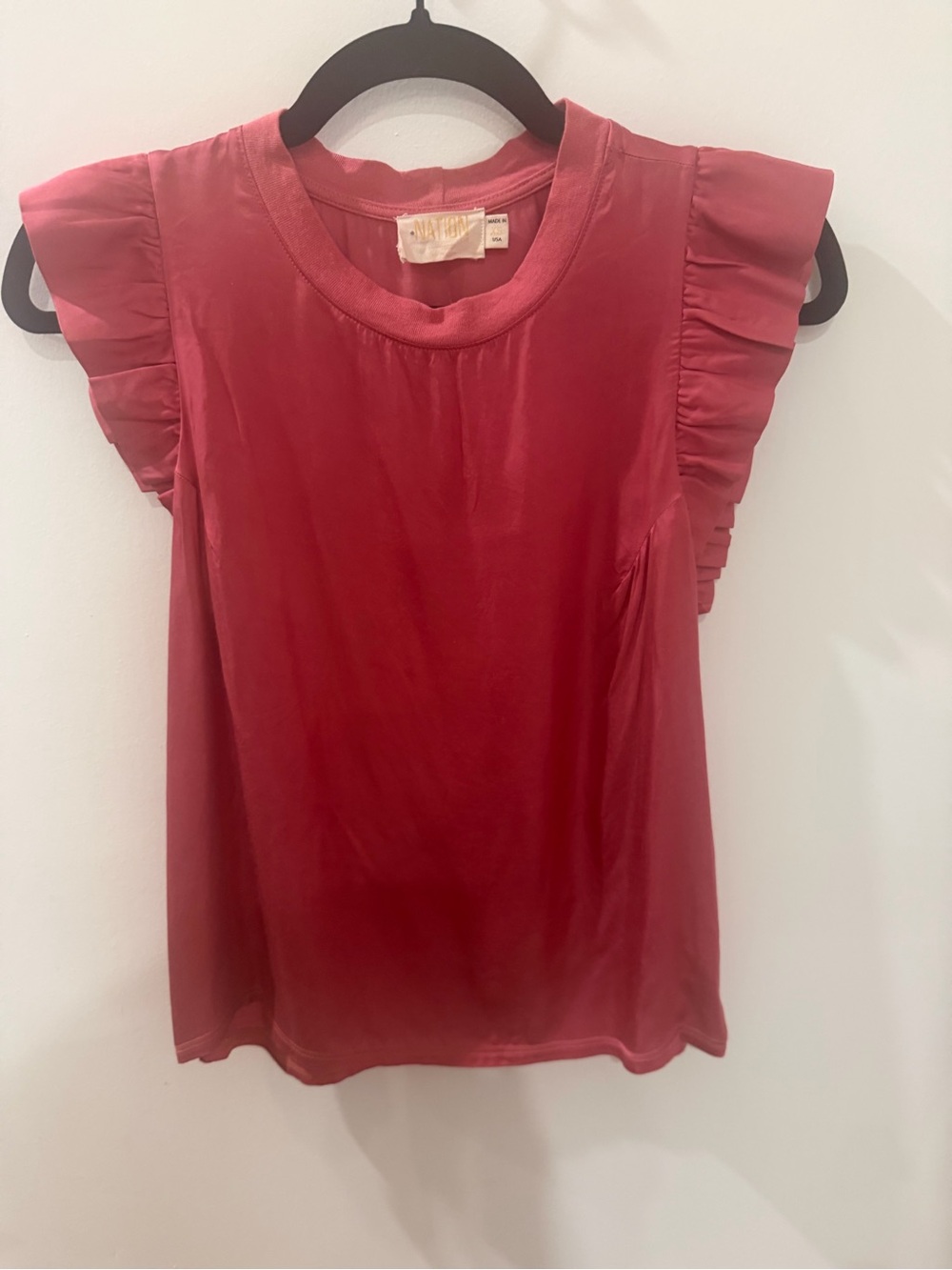 NATION LTD Paulette Satin Flutter Ruffle Sleeve Blouse in Rose Pink - Size XS